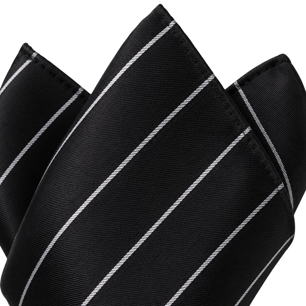 Black & White Striped Silk Pocket Square | YOUND BURSH