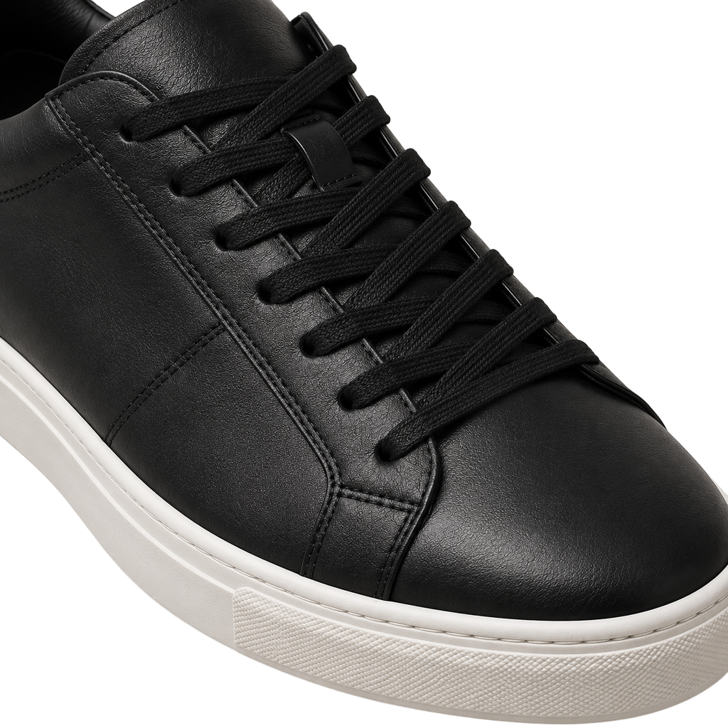 Black Premium Leather Low-Top Sneakers | YOUND BURSH