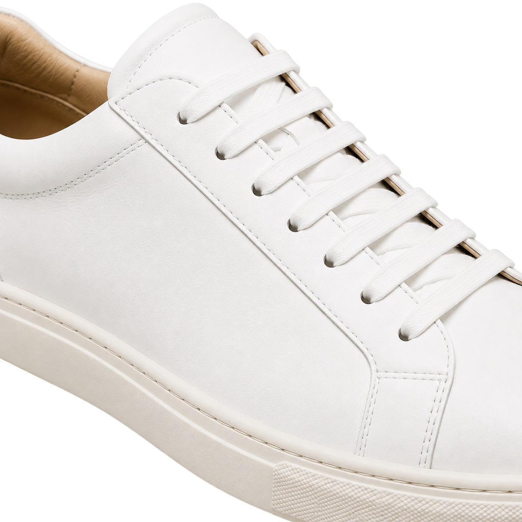 White Premium Leather Low-Top Sneakers | YOUND BURSH