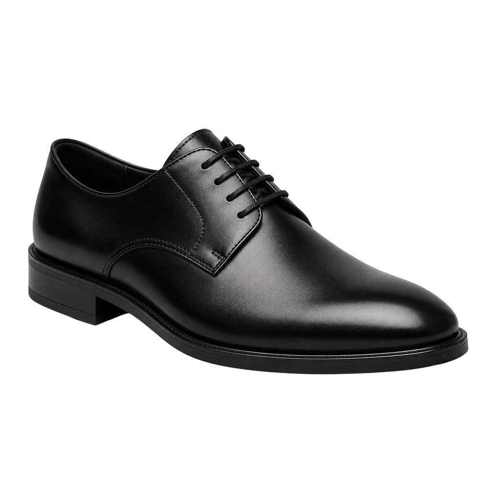 Black Polished Leather Derby Shoes | YOUND BURSH