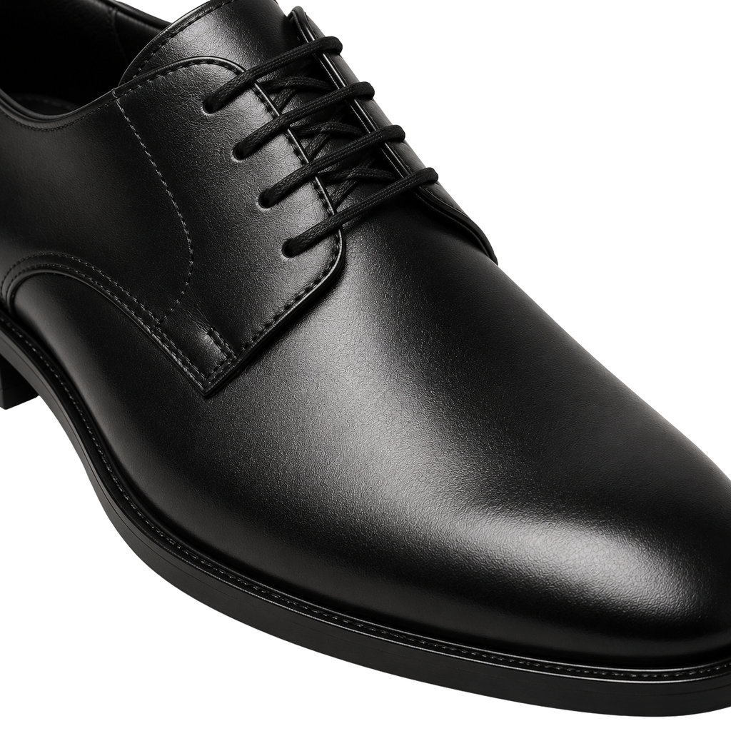 Black Polished Leather Derby Shoes | YOUND BURSH